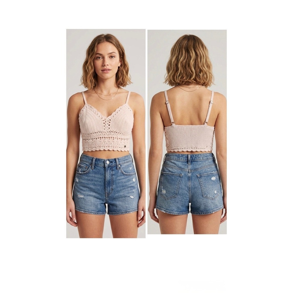 Abercrombie & Fitch Crochet Crop Top Light Pink Boho Knit Cami Large